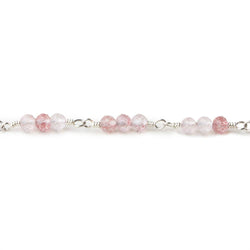 3mm Strawberry Quartz micro faceted round Trio Silver Chain by the foot 73 beads per (ONLINE ORDER ONLY)
