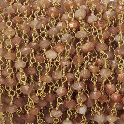 3mm Sunstone faceted rondelle Gold Chain by the foot 40 pieces (ONLINE ORDER ONLY)