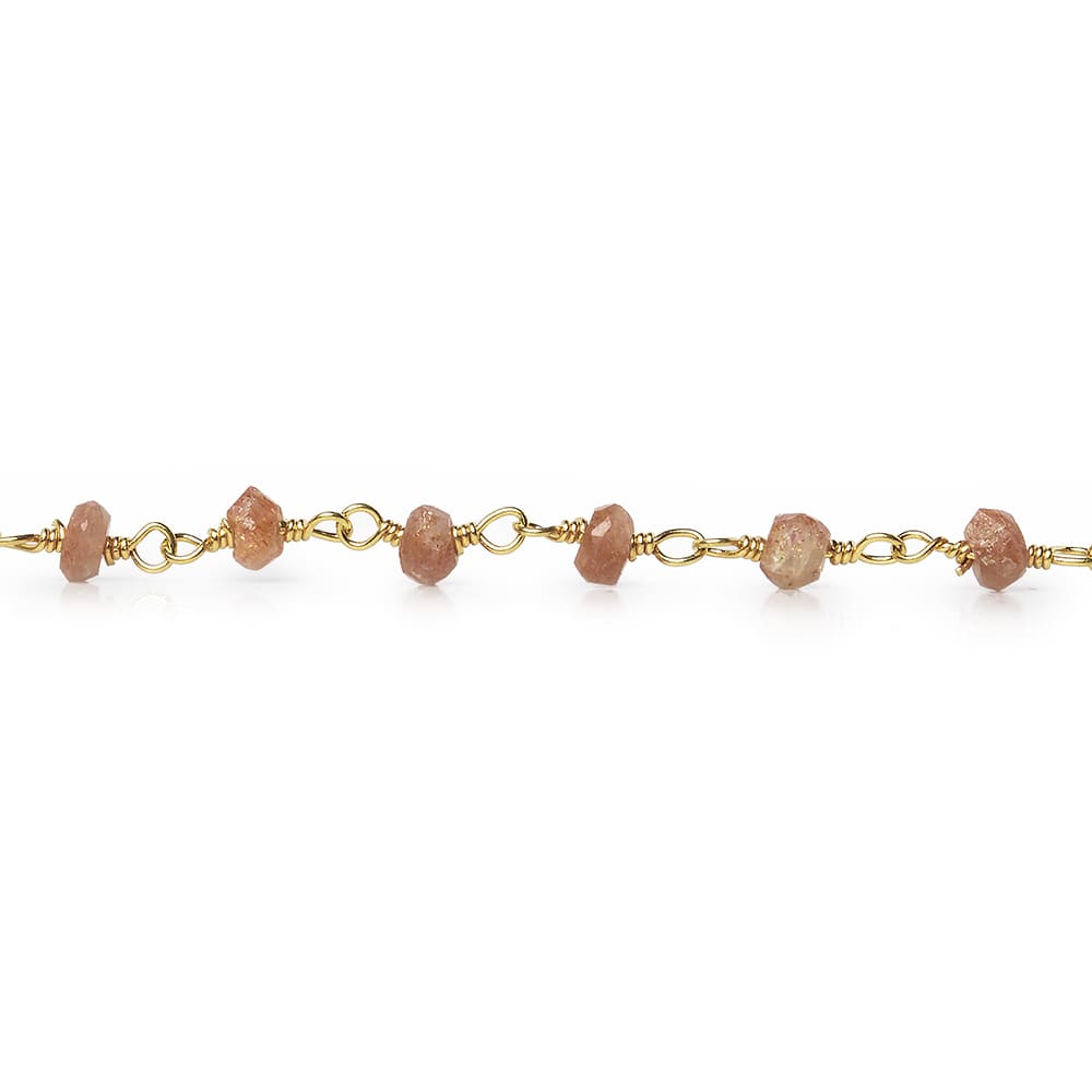 3mm Sunstone faceted rondelle Gold Chain by the foot 40 pieces (ONLINE ORDER ONLY)