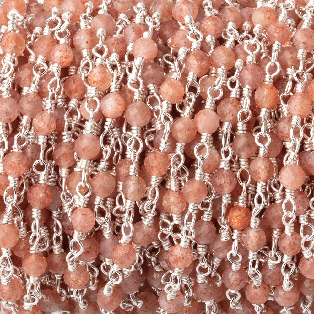 3mm Sunstone Micro Faceted Rounds on Silver Plated Chain (ONLINE ORDER ONLY)