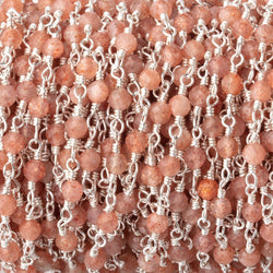 3mm Sunstone Micro Faceted Rounds on Silver Plated Chain (ONLINE ORDER ONLY)