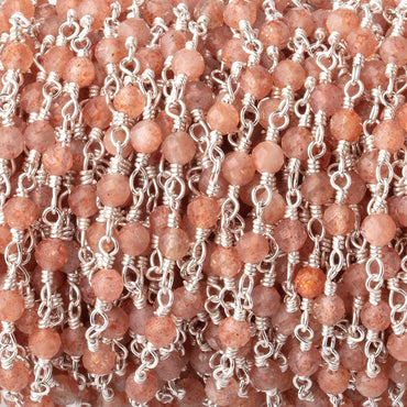 3mm Sunstone Micro Faceted Rounds on Silver Plated Chain (ONLINE ORDER ONLY)