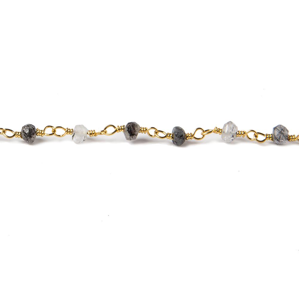 3mm Tourmalinated Quartz faceted rondelle Gold plated Chain by the foot 40 pcs (ONLINE ORDER ONLY)