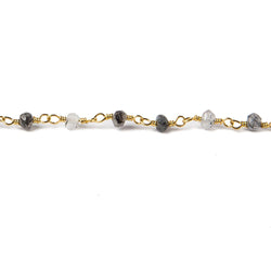 3mm Tourmalinated Quartz faceted rondelle Gold plated Chain by the foot 40 pcs (ONLINE ORDER ONLY)