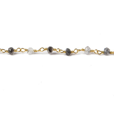 3mm Tourmalinated Quartz faceted rondelle Gold plated Chain by the foot 40 pcs (ONLINE ORDER ONLY)