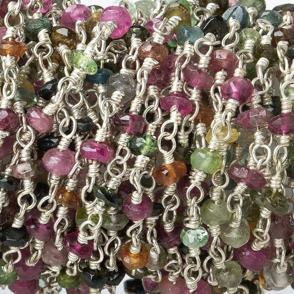 3mm Tourmaline faceted rondelle Silver plated Wire Wrapped Chain (ONLINE ORDER ONLY)
