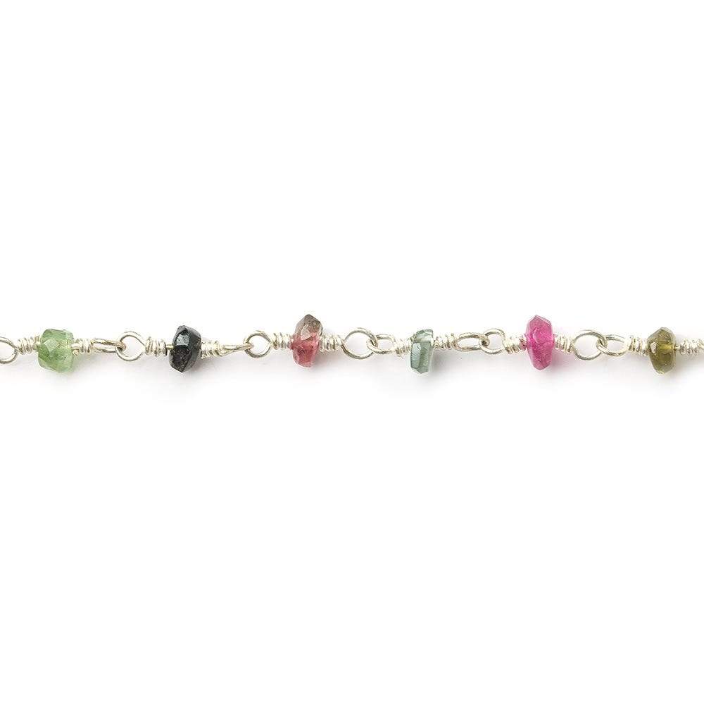 3mm Tourmaline faceted rondelle Silver plated Wire Wrapped Chain (ONLINE ORDER ONLY)