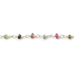 3mm Tourmaline faceted rondelle Silver plated Wire Wrapped Chain (ONLINE ORDER ONLY)