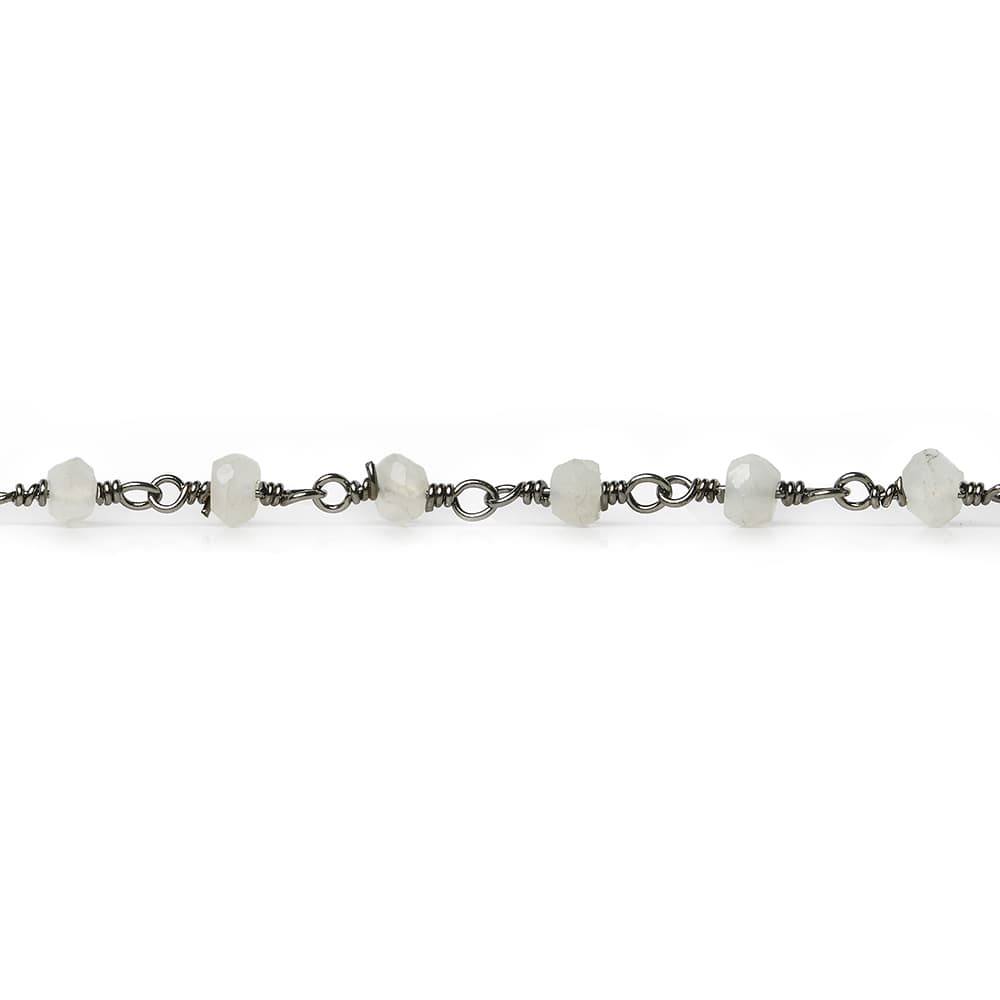3mm White Moonstone faceted rondelle Black Gold Chain by the foot 35 pieces (ONLINE ORDER ONLY)