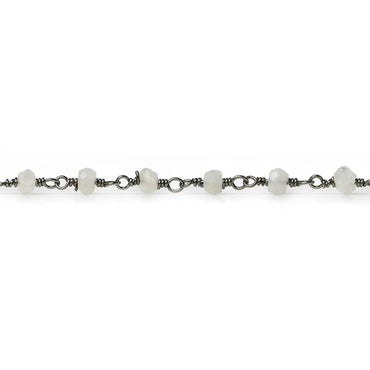 3mm White Moonstone faceted rondelle Black Gold Chain by the foot 35 pieces (ONLINE ORDER ONLY)