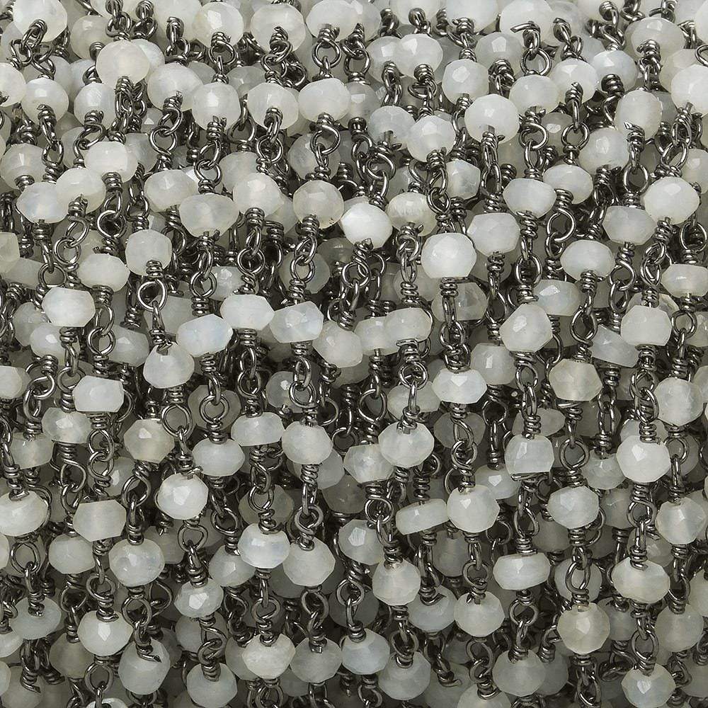 3mm White Moonstone faceted rondelle Black Gold Chain by the foot 35 pieces (ONLINE ORDER ONLY)