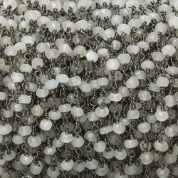 3mm White Moonstone faceted rondelle Black Gold Chain by the foot 35 pieces (ONLINE ORDER ONLY)