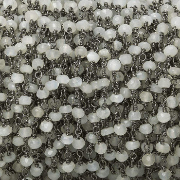 3mm White Moonstone faceted rondelle Black Gold Chain by the foot 35 pieces (ONLINE ORDER ONLY)