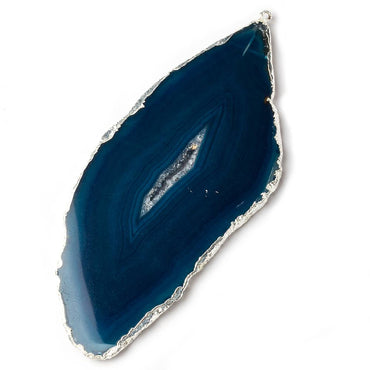 3x1 inch Silver Leafed Aegean Blue Agate Focal Pendant 1 piece (ONLINE ORDER ONLY)