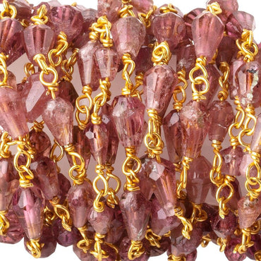 3x2-6x4mm Rubellite Tourmaline Faceted Tear Drops on Vermeil Chain by the Foot (ONLINE ORDER ONLY)