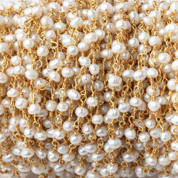 3x2mm Petite White Baroque Pearls on Gold Plated Chain - LOT of 10 Feet (ONLINE ORDER ONLY)