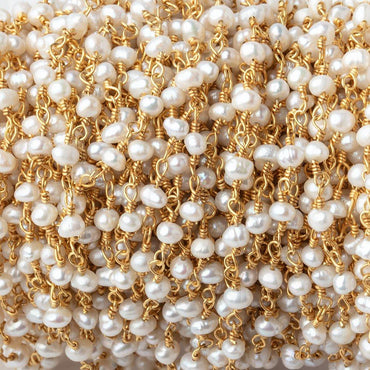 3x2mm Petite White Baroque Pearls on Gold Plated Chain - LOT of 10 Feet (ONLINE ORDER ONLY)