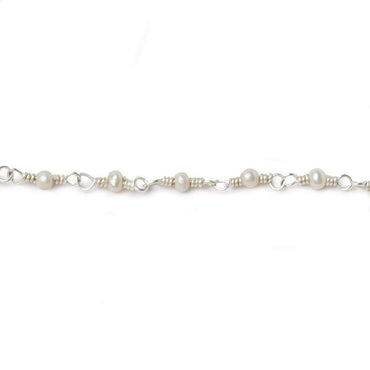 3x2mm White Baroque Freshwater Pearl Silver .925 Chain by the foot 38 beads (ONLINE ORDER ONLY)
