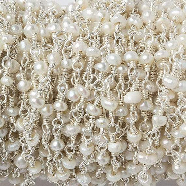 3x2mm White Baroque Freshwater Pearl Silver .925 Chain by the foot 38 beads (ONLINE ORDER ONLY)