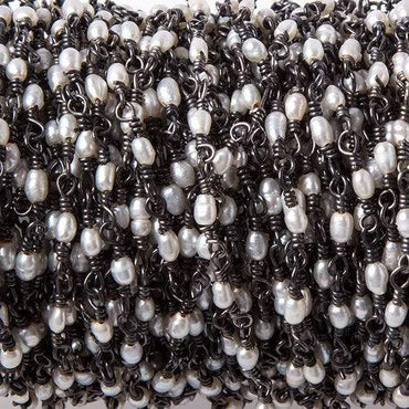 3x2mm White Rice Pearl Black Gold .925 Silver Chain by the foot 36 pieces (ONLINE ORDER ONLY)