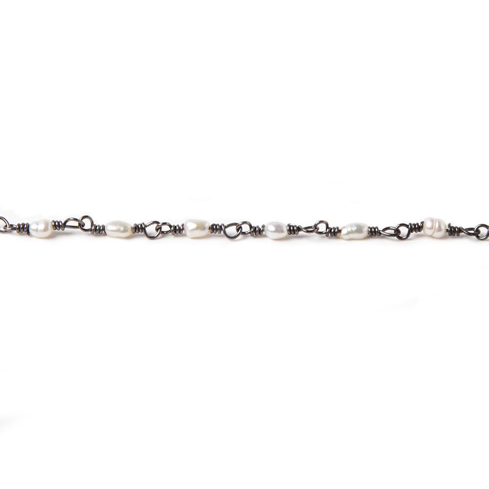 3x2mm White Rice Pearl Black Gold .925 Silver Chain by the foot 36 pieces (ONLINE ORDER ONLY)
