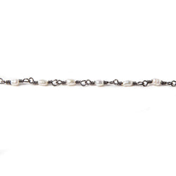 3x2mm White Rice Pearl Black Gold .925 Silver Chain by the foot 36 pieces (ONLINE ORDER ONLY)