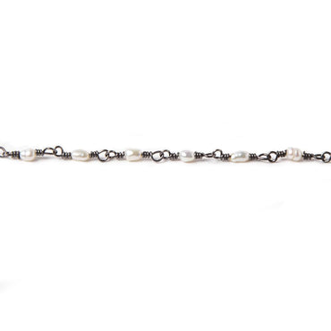 3x2mm White Rice Pearl Black Gold .925 Silver Chain by the foot 36 pieces (ONLINE ORDER ONLY)