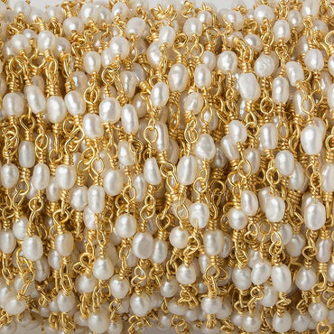 3x2mm White Rice Pearl Gold plated Chain by the foot 36 pieces (ONLINE ORDER ONLY)