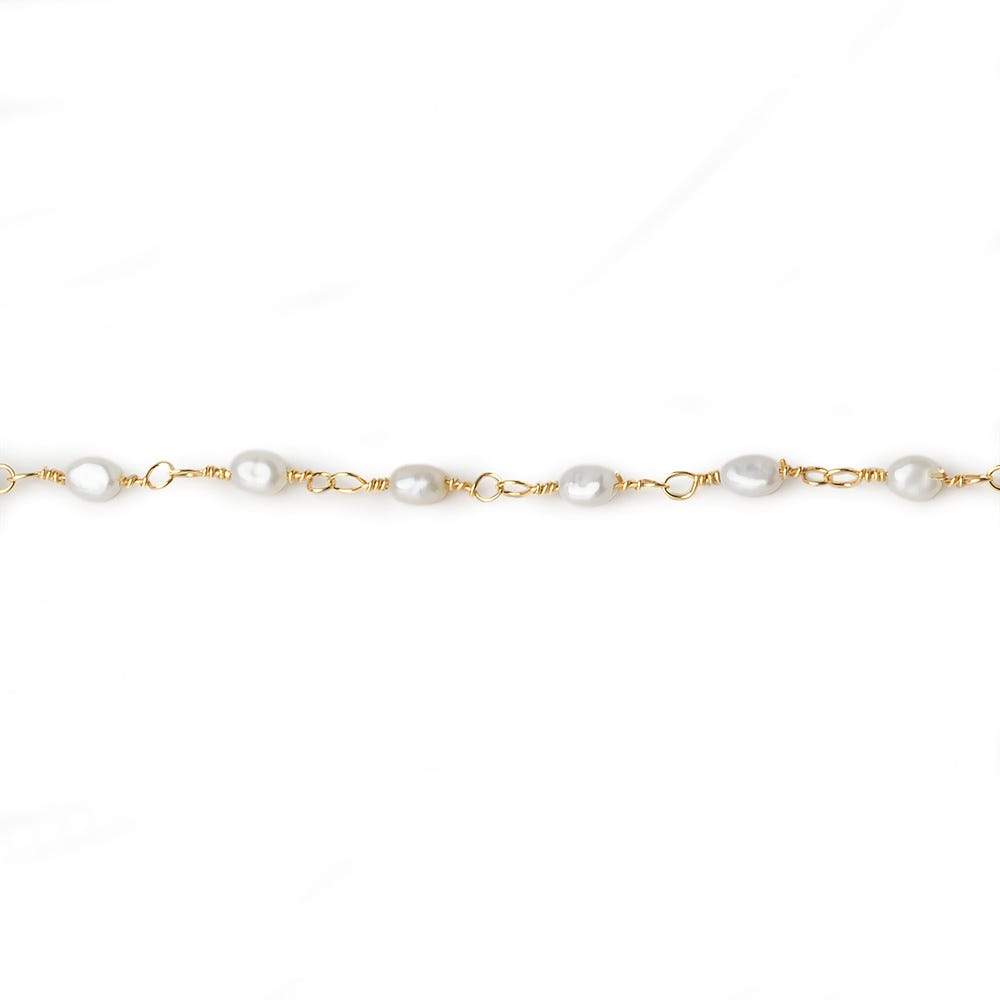 3x2mm White Rice Pearl Gold plated Chain by the foot 36 pieces (ONLINE ORDER ONLY)