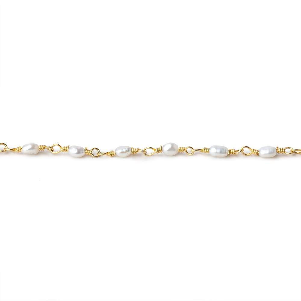 3x2mm White Straight Drill Freshwater Pearls Vermeil Chain by the foot 35 pcs (ONLINE ORDER ONLY)