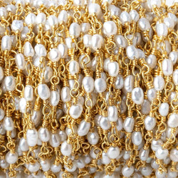 3x2mm White Straight Drill Freshwater Pearls Vermeil Chain by the foot 35 pcs (ONLINE ORDER ONLY)