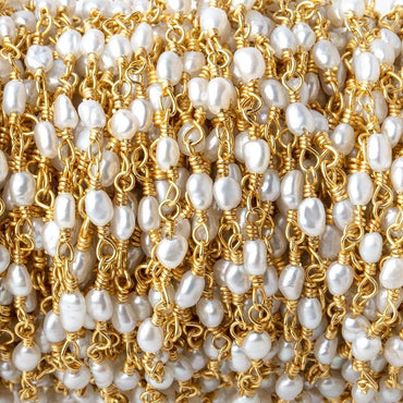 3x2mm White Straight Drill Freshwater Pearls Vermeil Chain by the foot 35 pcs (ONLINE ORDER ONLY)