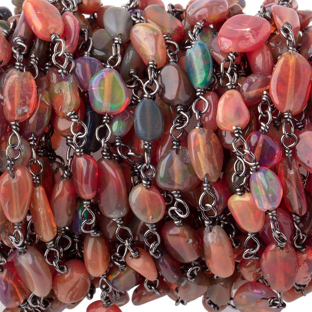 3x3-7x5mm Ethiopian Opal Plain Nuggets on Black Gold .925 Silver Chain (ONLINE ORDER ONLY)