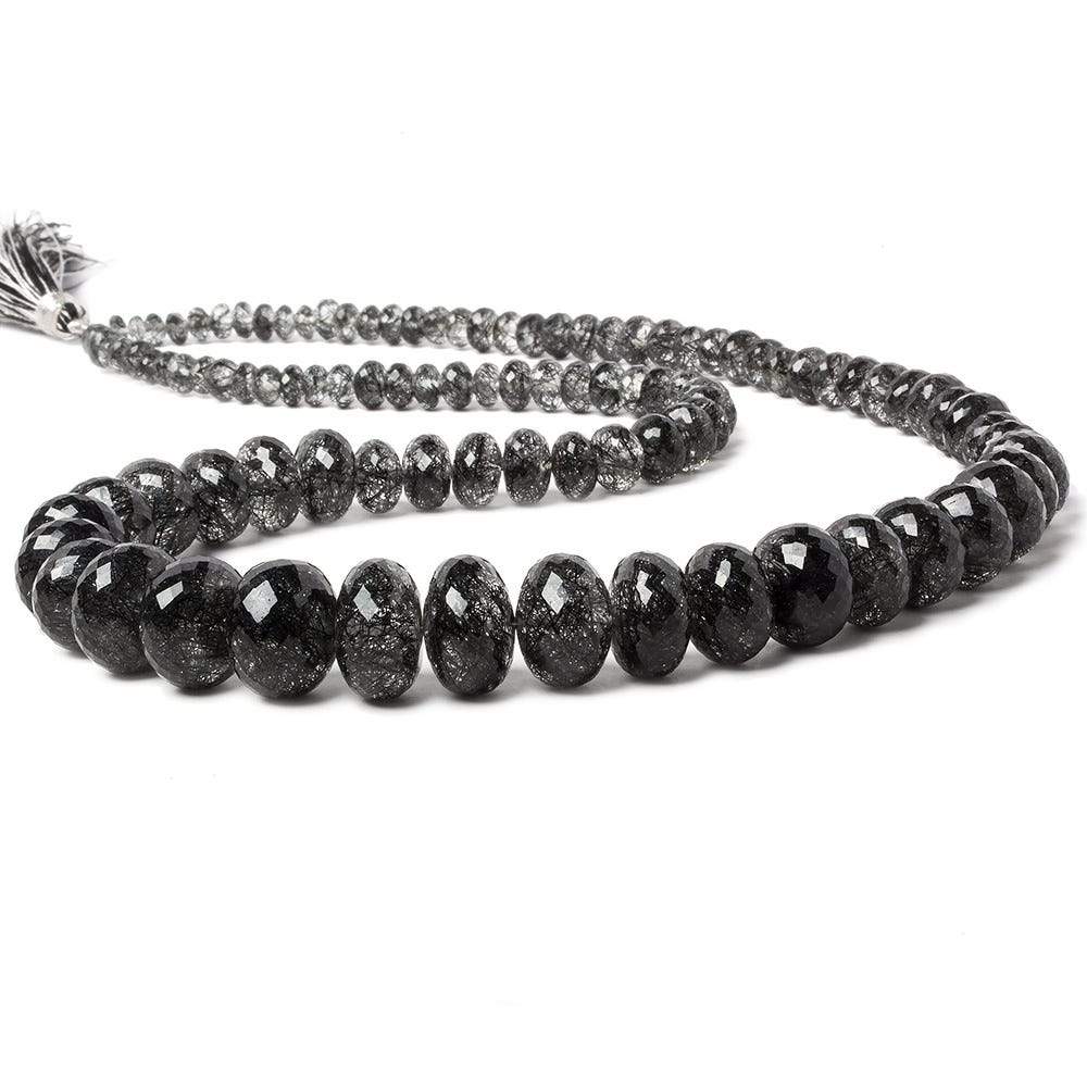 4-15mm Black Tourmalinated Quartz faceted rondelles 20 inch 105  beads AAA (ONLINE ORDER ONLY)