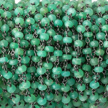 4-4.5mm Chrysoprase faceted rondelle Black Gold Plated Chain by the foot (ONLINE ORDER ONLY)