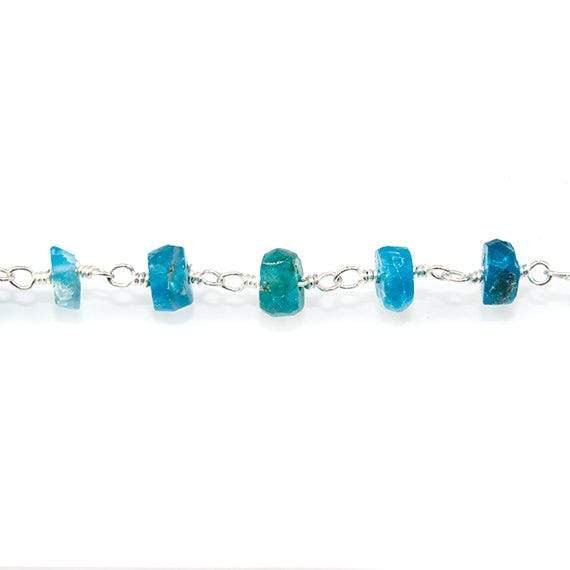 4-4.5mm Frosted Neon Apatite plain rondelle Silver plated Chain by the foot (ONLINE ORDER ONLY)