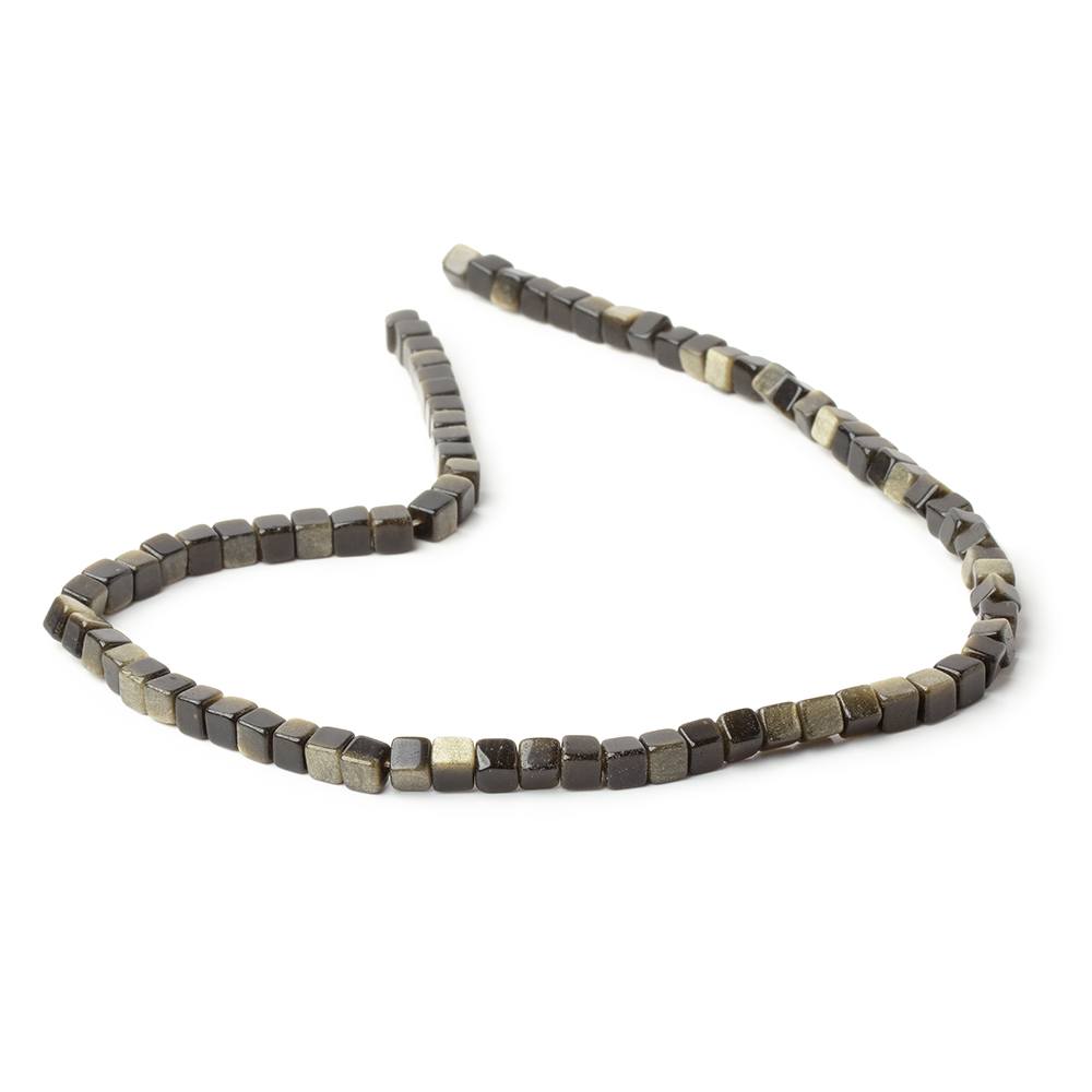 4-4.5mm Golden Sheen Obsidian Plain Cube Beads 13.75 inch 80 pieces (ONLINE ORDER ONLY)