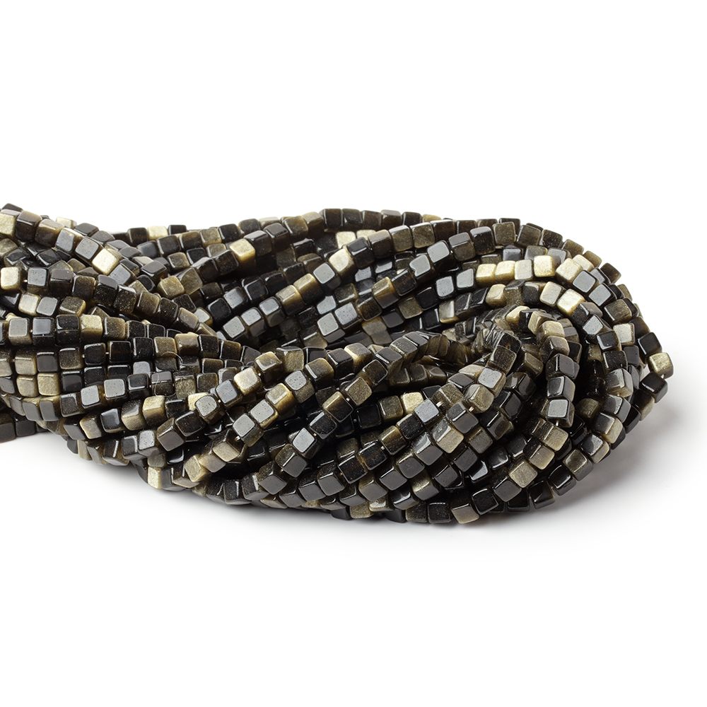 4-4.5mm Golden Sheen Obsidian Plain Cube Beads 13.75 inch 80 pieces (ONLINE ORDER ONLY)