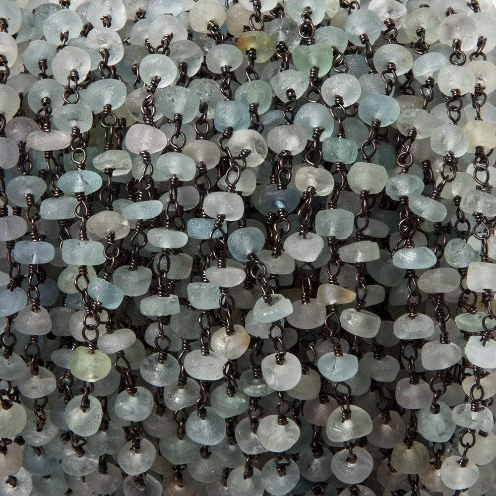 4-4.5mm Matte Aquamarine & Beryl rondelle Black Gold Chain by the foot 25 pcs (ONLINE ORDER ONLY)