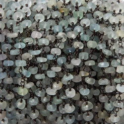 4-4.5mm Matte Aquamarine & Beryl rondelle Black Gold Chain by the foot 25 pcs (ONLINE ORDER ONLY)