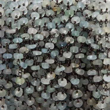 4-4.5mm Matte Aquamarine & Beryl rondelle Black Gold Chain by the foot 25 pcs (ONLINE ORDER ONLY)