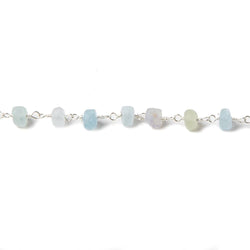 4-4.5mm Matte Aquamarine & Beryl rondelle Silver Chain by the foot 25 pcs (ONLINE ORDER ONLY)