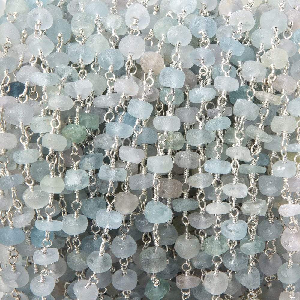 4-4.5mm Matte Aquamarine & Beryl rondelle Silver Chain by the foot 25 pcs (ONLINE ORDER ONLY)