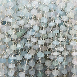 4-4.5mm Matte Aquamarine & Beryl rondelle Silver Chain by the foot 25 pcs (ONLINE ORDER ONLY)