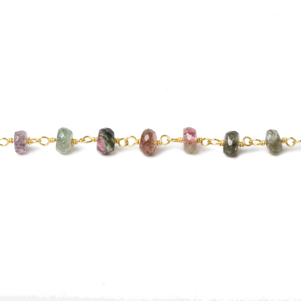 4-5.5mm Multi Color Tourmaline faceted rondelle Vermeil Chain by the foot 35 beads (ONLINE ORDER ONLY)