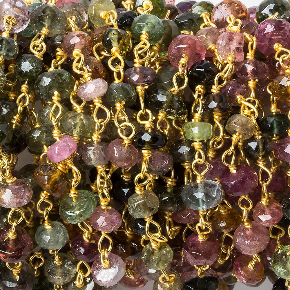 4-5.5mm Multi Color Tourmaline faceted rondelle Vermeil Chain by the foot 35 beads (ONLINE ORDER ONLY)