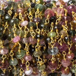 4-5.5mm Multi Color Tourmaline faceted rondelle Vermeil Chain by the foot 35 beads (ONLINE ORDER ONLY)