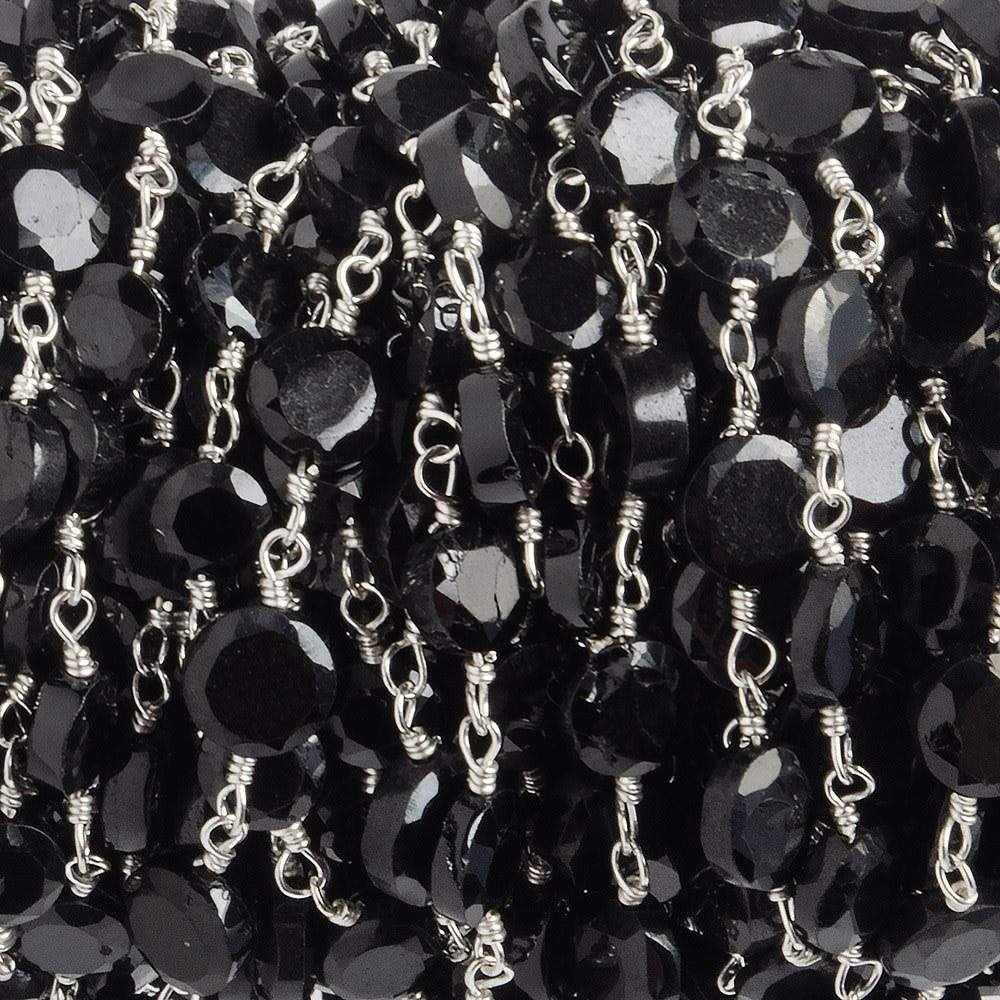 4-5mm Black Spinel Bezel Faceted Coins on Silver Plated Chain by the foot 27 pcs (ONLINE ORDER ONLY)
