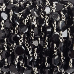 4-5mm Black Spinel Bezel Faceted Coins on Silver Plated Chain by the foot 27 pcs (ONLINE ORDER ONLY)