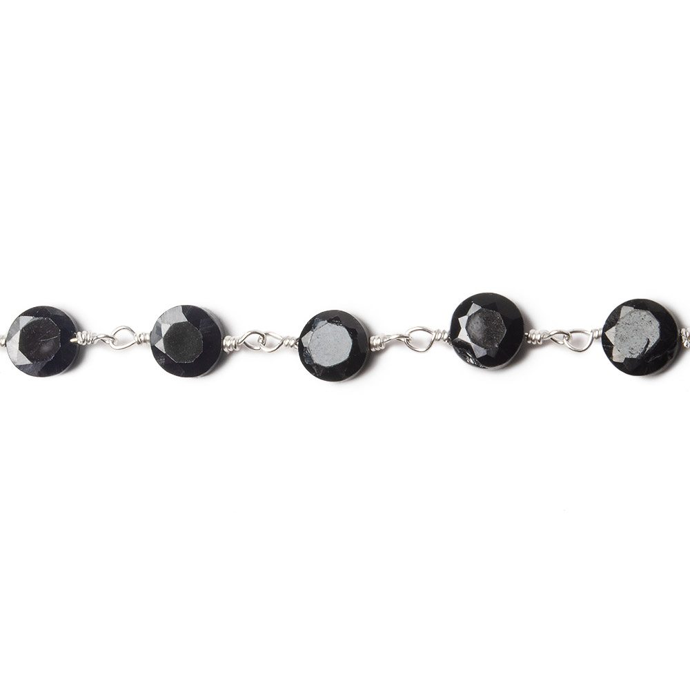 4-5mm Black Spinel Bezel Faceted Coins on Silver Plated Chain by the foot 27 pcs (ONLINE ORDER ONLY)